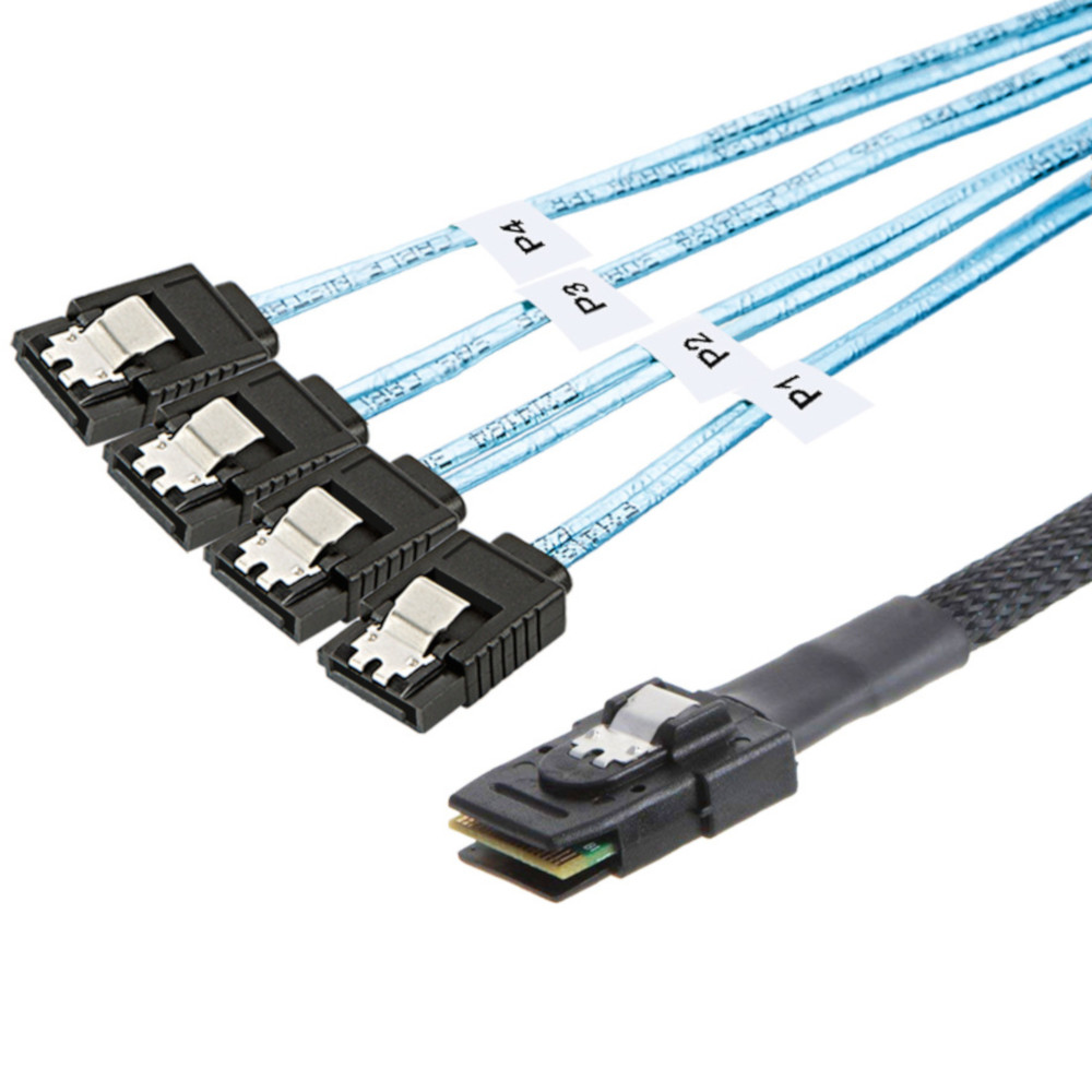 GINTOOYUN Câble Mini SAS Vers SAS 36 Broches - SFF-8087 Vers 4x SFF-8482 Avec Alimentation SATA, 0.45m