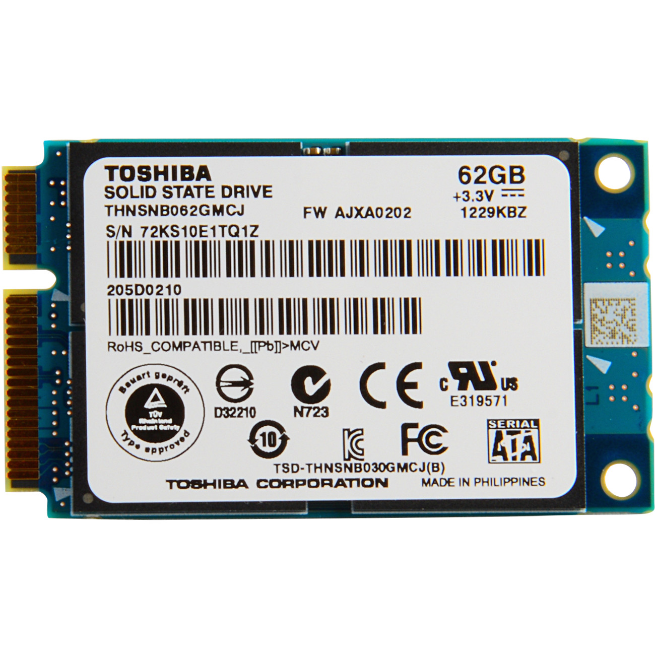 Toshiba 62GB mSATA SSD SATA II 3 Gb/s MLC Internal Solid State