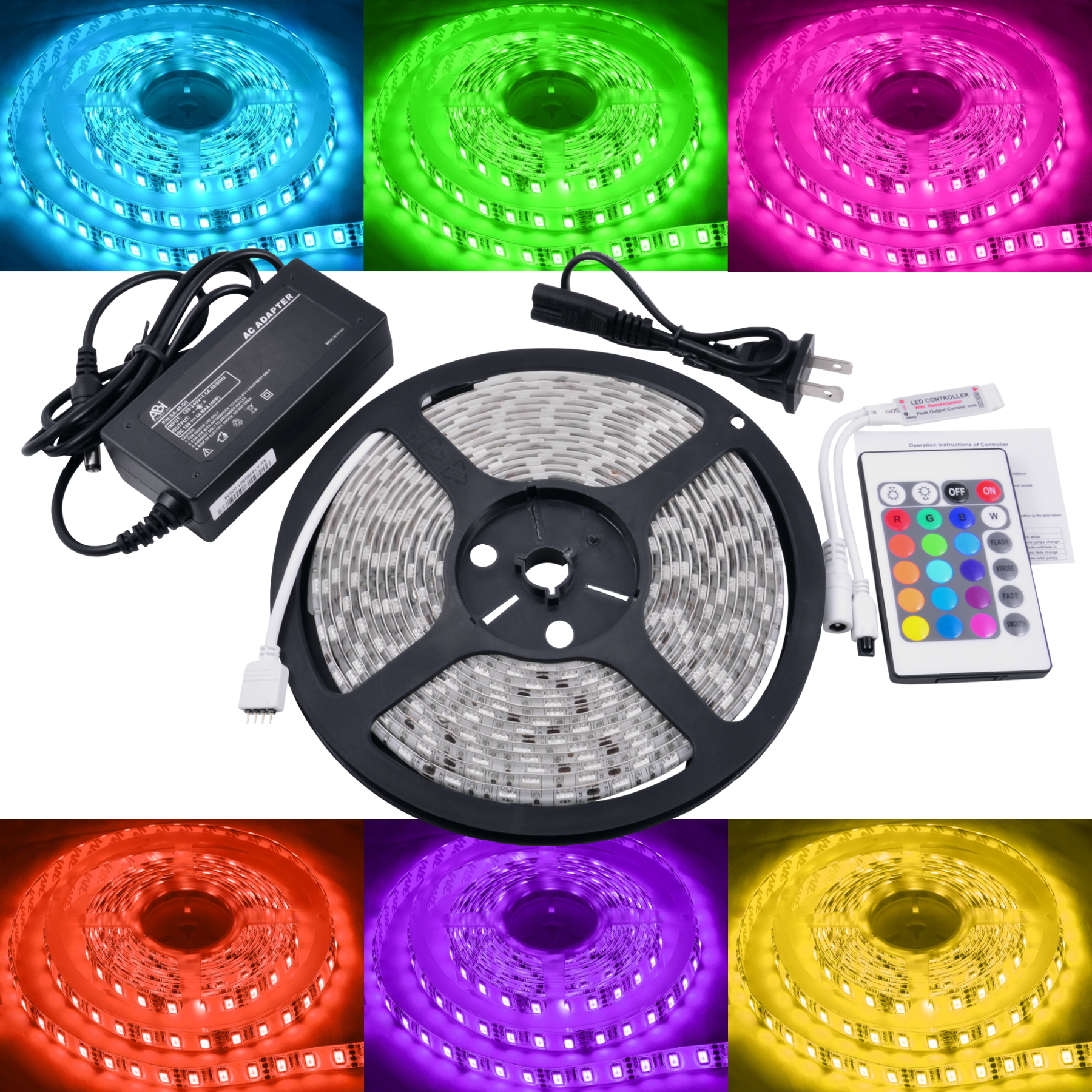 ABI 300 LED RGB Color Changing Light Strip Kit w/ IR Remote, 5M/16FT ...